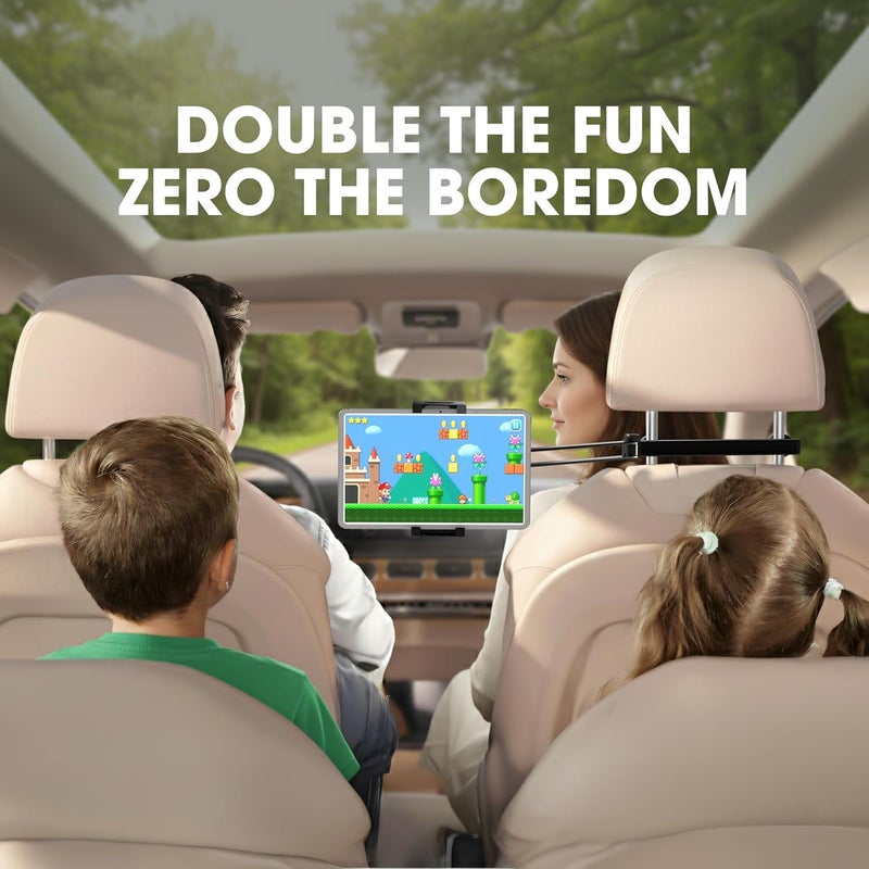 ZIRKA Car Headrest Tablet and Phone Holder – Adjustable Back Seat Mount for iPad, iPhone, Samsung – Heavy Duty Aluminium arm, 360° Rotation, for Kids, Travel, Road Trips, Fits 6”–19” Devices - Image 3